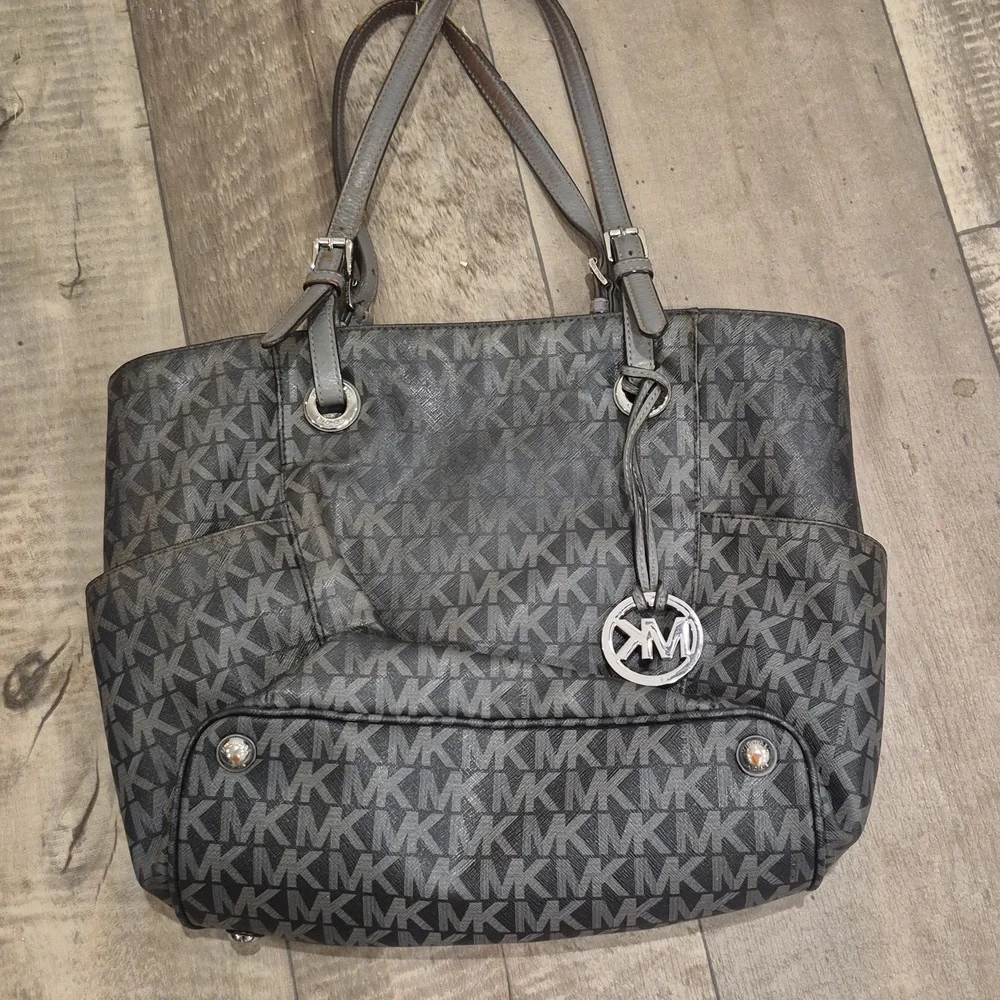 MK Michael Kors Signature Monogram Tote Bag Charcoal Gray